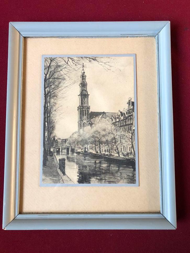 Tekening Joh. Josseaud / Westertoren Westerkerk Amsterdam, Antiek en Kunst, Kunst | Tekeningen en Foto's, Ophalen of Verzenden
