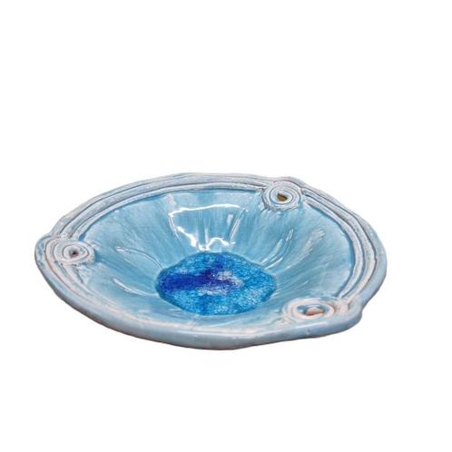 Blauw glazuurde keramieken fruitschaal, 21e eeuw, Huis en Inrichting, Keuken | Servies, Zo goed als nieuw, Schaal of Schalen, Overige stijlen