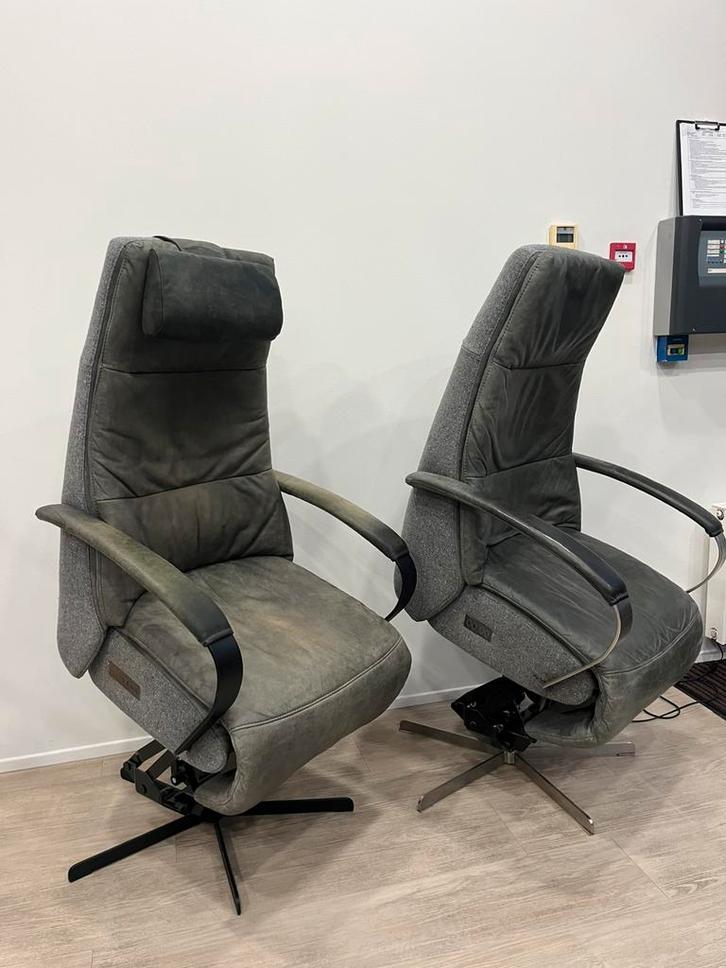 2 Prominent Humberto E100 Groen/Grijs Relaxfauteuil Sta-op M, Huis en Inrichting, Fauteuils, Zo goed als nieuw, Leer, Minder dan 50 cm