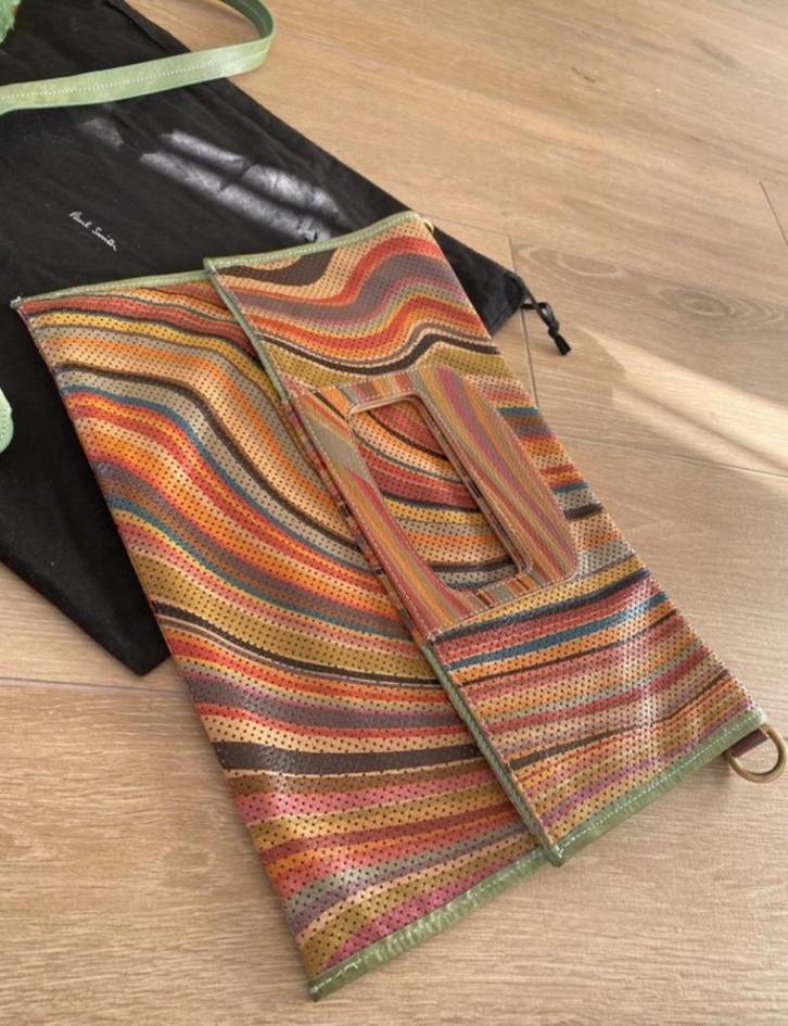 Paul Smith handtas – multicolor leer met groene riem, Sieraden, Tassen en Uiterlijk, Tassen | Damestassen, Zo goed als nieuw, Handtas