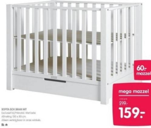 Baby box Bopita wit met lade en boxkleden, Kinderen en Baby's, Boxen, Gebruikt, Rechthoekig, In hoogte verstelbaar, Boxkleed, Lade