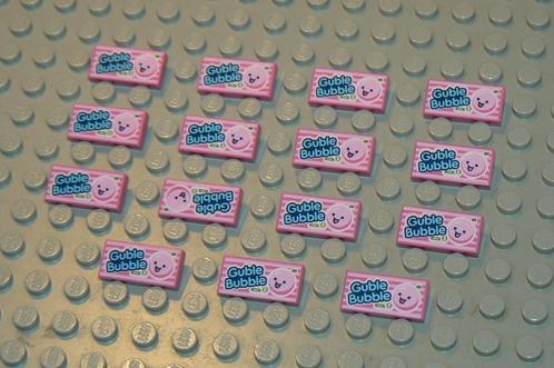 L860 Tegels 1x2 met opdruk Guble Bubble donker roze 15 st., Kinderen en Baby's, Speelgoed | Duplo en Lego, Nieuw, Lego, Losse stenen