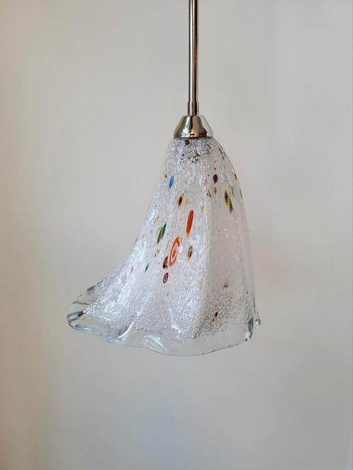 Vintage Italiaanse Murano lamp, Huis en Inrichting, Lampen | Hanglampen, Zo goed als nieuw, 50 tot 75 cm, Glas, Metaal, Stof, Ophalen of Verzenden