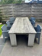Tuinset (tafel en stoelen) gebruikt, bieden!!!, Tuin en Terras, Ophalen, Gebruikt, 6 zitplaatsen, Steigerhout