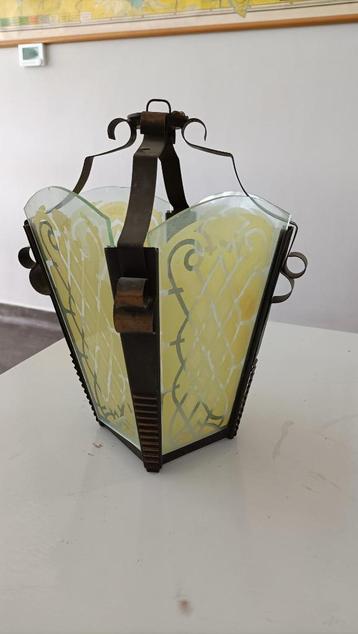 antieke hanglamp lantaarn smeedijzer art deco jaren 30-50 beschikbaar voor biedingen
