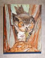 Schilderij uil (oehoe) in boomholte, Minder dan 50 cm, Nieuw, Ophalen of Verzenden, Schilderij