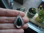 mooie echt zilveren hanger met groene edelsteen en kristal, Ophalen of Verzenden, Zo goed als nieuw, Met edelsteen, Zilver