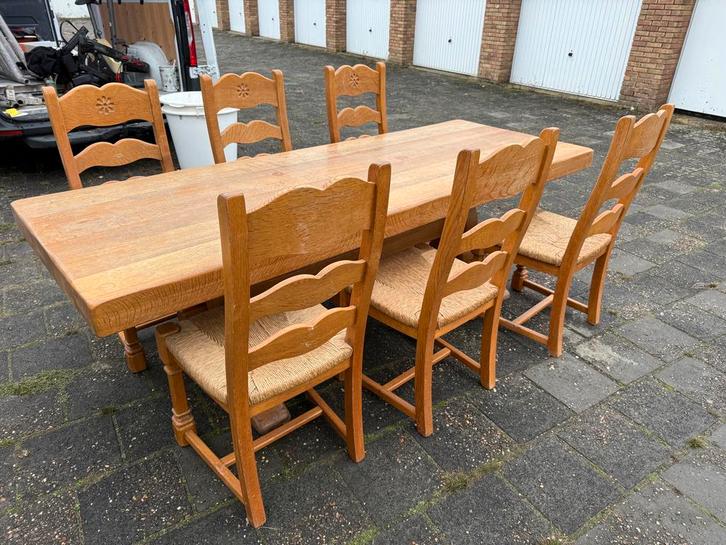 Houten Eettafel met 6 Stoelen, Huis en Inrichting, Complete eetkamers, Zo goed als nieuw, 6 tot 8 stoelen, Ophalen of Verzenden