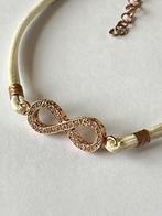 INFINITY leren armband met rosé verguld zilver, Verzenden, Nieuw, Overige kleuren, Zilver