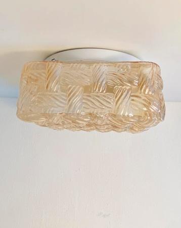 Amber kleurig relief glazen plafondlamp , jaren 70 beschikbaar voor biedingen