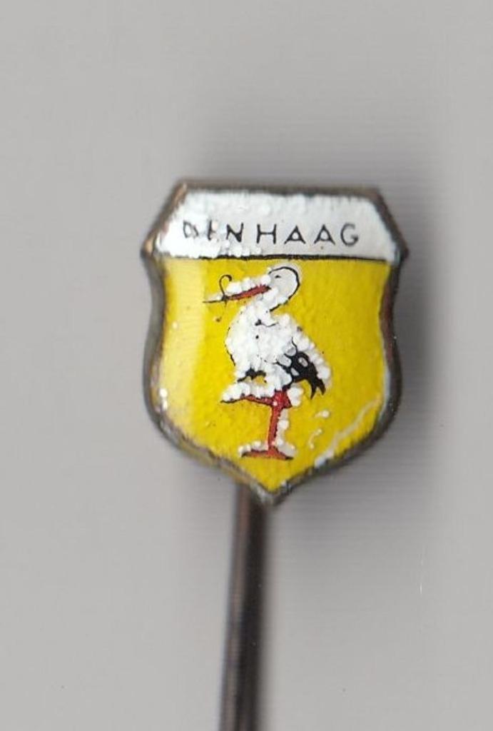 Den Haag Stadswapen Ooievaar speldje, Verzamelen, Speldjes, Pins en Buttons, Gebruikt, Speldje of Pin, Overige onderwerpen, Ophalen of Verzenden