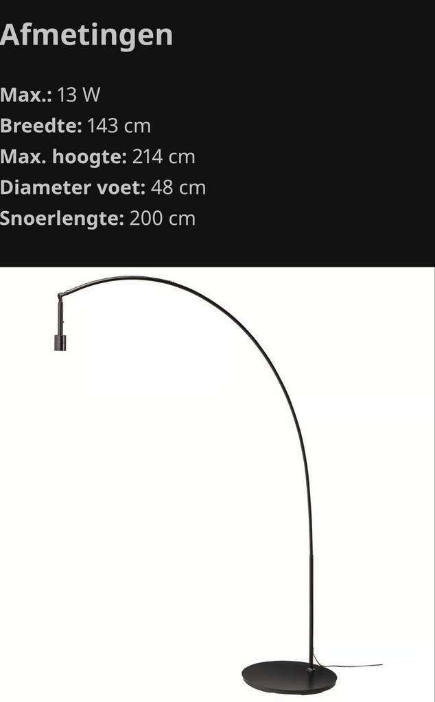 Skaftet IKEA booglamp met glazen bol, Huis en Inrichting, Lampen | Vloerlampen, Gebruikt, 200 cm of meer, Glas, Metaal, Ophalen