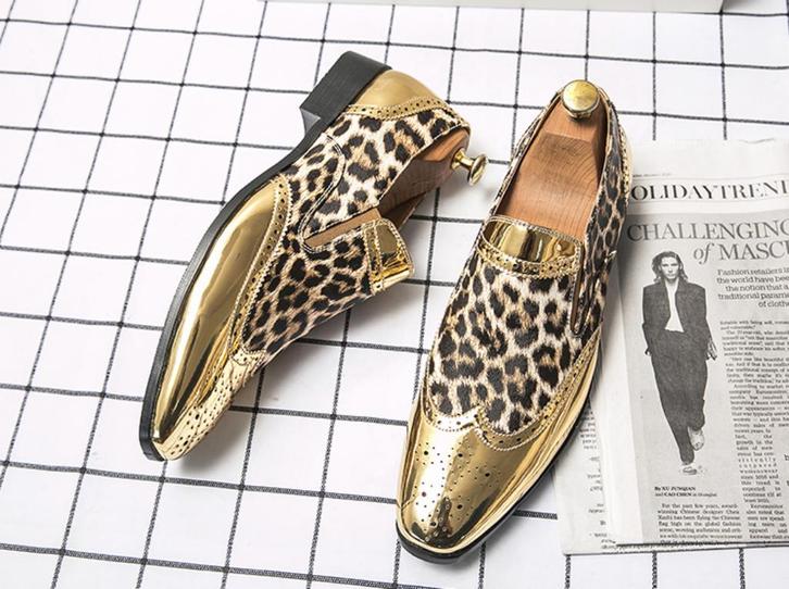 Gouden heren schoenen luipaardpatroon loafers lakschoenen, Kleding | Heren, Schoenen, Nieuw, Loafers, Overige kleuren, Verzenden