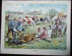 Oude schoolplaat met het boerenleven in de weide met koeien, Ophalen of Verzenden, Geschiedenis