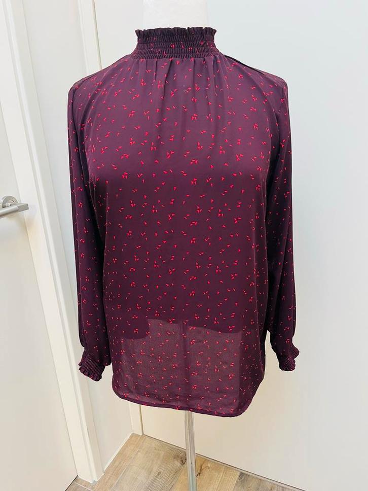 Hema Shirt - Paars met Roze Stippen - XL, Kleding | Dames, Blouses en Tunieken, Zo goed als nieuw, Maat 46/48 (XL) of groter, Paars