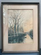 Vergezicht man op de sloot met zijn bootje, Minder dan 50 cm, Gebruikt, Ophalen of Verzenden, Schilderij