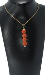 Bloedkoraal kaasjes kralen ketting hanger 14k goud antiek, Sieraden, Tassen en Uiterlijk, Antieke sieraden, Ophalen of Verzenden