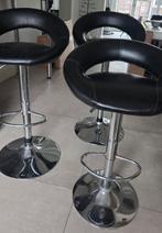 3x Barstoelen / Barkrukken - Zwart Leer & Chroom, Huis en Inrichting, Gebruikt, 60 tot 90 cm, Ophalen of Verzenden, Metaal
