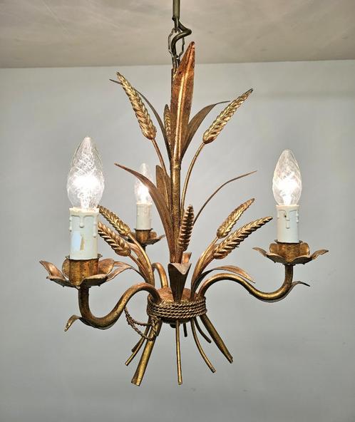 Antieke Franse hanglamp luchter met korenaren 3-lichts lamp, Antiek en Kunst, Antiek | Lampen, Ophalen of Verzenden