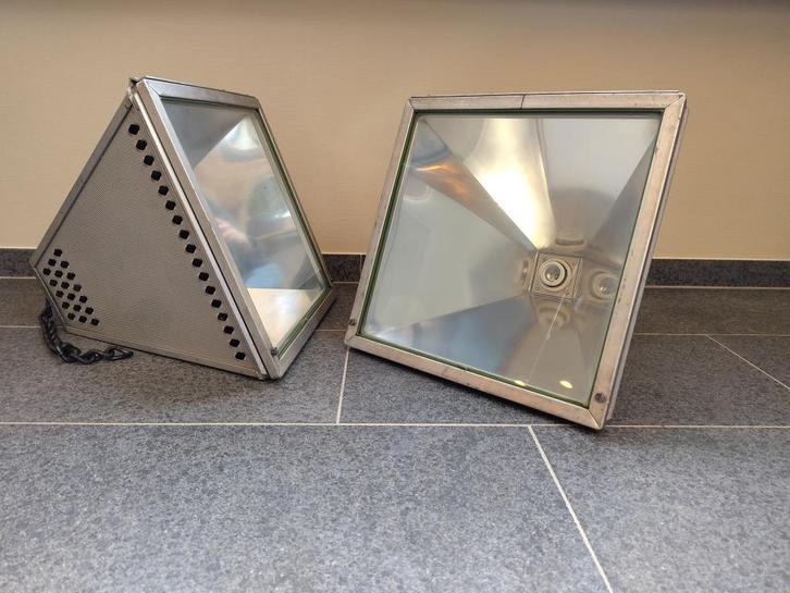 Grote Industriële Hanglampen, Huis en Inrichting, Lampen | Hanglampen, Gebruikt, Minder dan 50 cm, Glas, Metaal, Ophalen of Verzenden