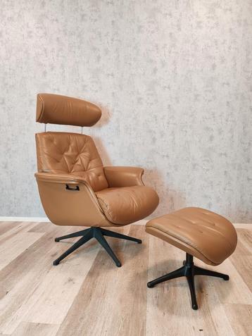 Stijlvolle leren Flexlux leren relax fauteuil met hocker  beschikbaar voor biedingen