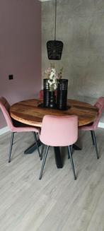 4 velvet roze eetkamerstoelen, Huis en Inrichting, Stoelen, Ophalen, Overige kleuren, Zo goed als nieuw, Metaal