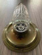 Antieke koperen plafondlamp met geslepen helder glas, Ophalen of Verzenden, Zo goed als nieuw, Glas