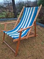 Klassieke houten ligstoel met doek, Ophalen, Gebruikt, Hout