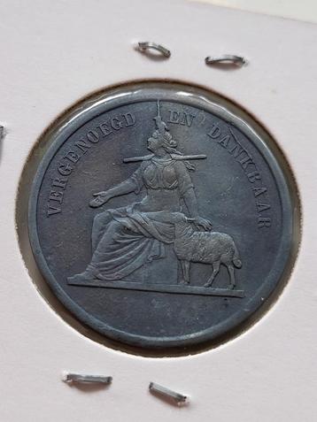 Broodpenning Amsterdam 1861 Vergenoegd en Dankbaar zink  beschikbaar voor biedingen