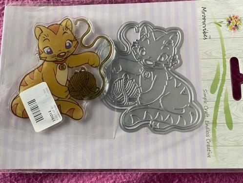 snijmal en stempel poes kat met bolletje wol, Hobby en Vrije tijd, Kaarten | Zelf maken, Nieuw, Pons of Mal, Dieren, Ophalen of Verzenden