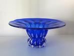 Glazen schaal rond helder blauw witte gedeeltes 0521-s, Antiek en Kunst, Ophalen of Verzenden