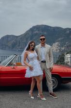 korte trouwjurk, maat S-M, Kleding | Dames, Ophalen of Verzenden, Zo goed als nieuw, Wit, Trouwjurk