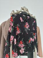 H&M zwarte blouse met kraag en bloemenprint maat XS / S, Maat 34 (XS) of kleiner, H&M, Zo goed als nieuw, Zwart