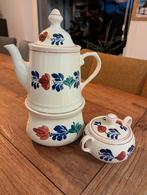 Boch Boerenbont koffiepot theelicht en suikerpot, Gebruikt, Overige typen, Ophalen of Verzenden, Aardewerk