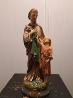 Antiek Sint Jozef en Kindje Jezus polychroom gipsen beeld. F, Ophalen, Zo goed als nieuw