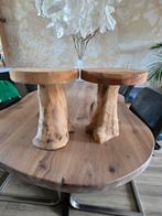 Tafeltjes krukjes mangohout 2 stuks, Huis en Inrichting, Tafels | Bijzettafels, Ophalen, Minder dan 45 cm, Minder dan 55 cm, Rond
