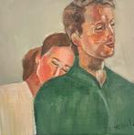 Schilderij “lean on me” 20 x20 cm, Antiek en Kunst, Kunst | Schilderijen | Klassiek, Ophalen of Verzenden