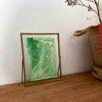 Abstract schilderij, groen aquarel met goud, moderne kunst, Ophalen of Verzenden