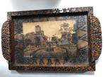 Antiek Frans dienblad, houten handsnijwerk. Achter glas., Ophalen of Verzenden