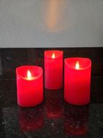 Set van 3 stuks rode wax led kaarsen met bewegende vlam, Ophalen of Verzenden, Zo goed als nieuw, Overige materialen, Minder dan 25 cm