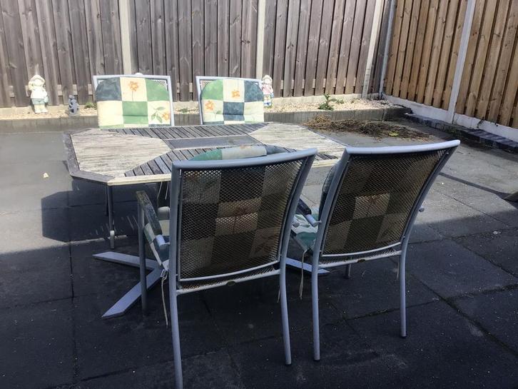 Tuinset met tafel en stoelen, Tuin en Terras, Tuinsets en Loungesets, Gebruikt, Tuinset, Aluminium, 4 zitplaatsen, Eettafel, Ophalen