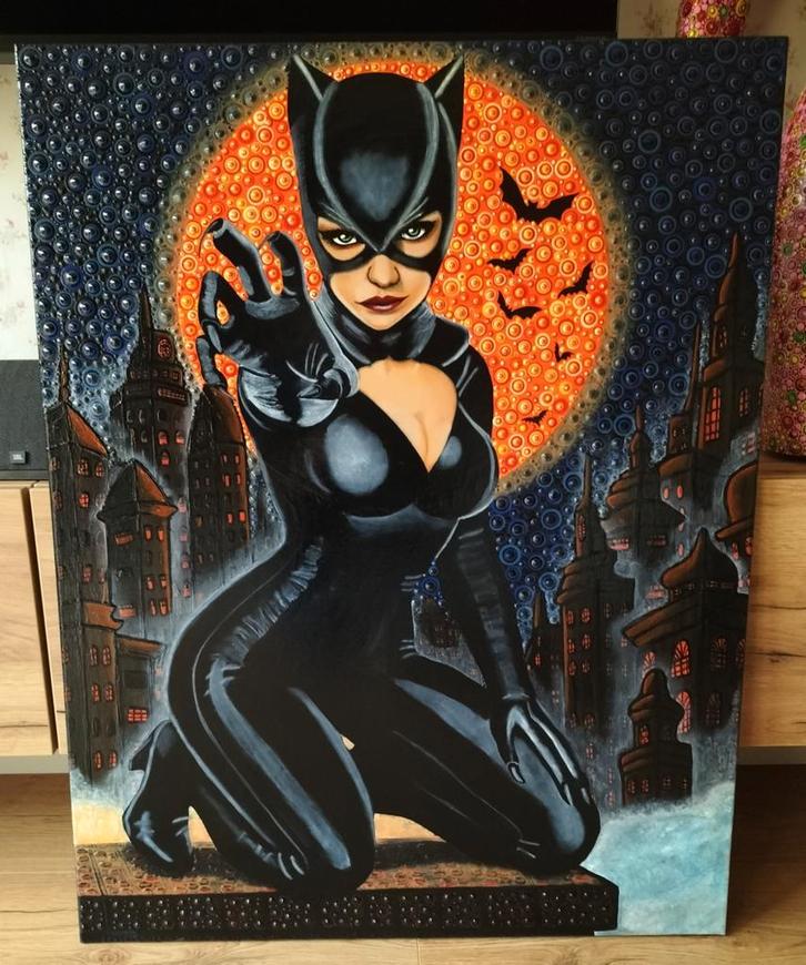 Orgineel schilderij Comic-Art Catwoman, Antiek en Kunst, Kunst | Schilderijen | Modern, Ophalen