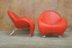 ZGANieuw rode leren Leolux Papageno design fauteuil, Huis en Inrichting, Fauteuils, Leolux, Leolux, Design, 75 tot 100 cm