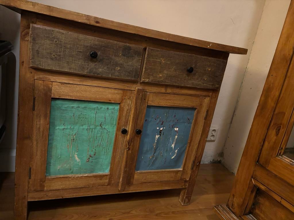 Mooie donkerbruine kasten set - dressoir en vitrine, Antiek en Kunst, Antiek | Meubels | Kasten, Ophalen