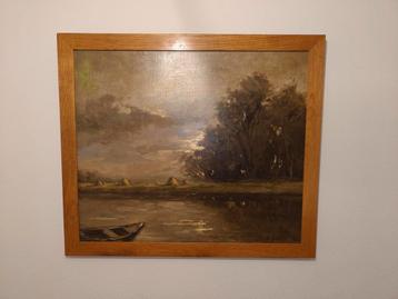 Marte De Spiegeleir, getiteld "Landschap met hooischelven". beschikbaar voor biedingen