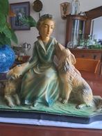 Prachtig beeld...MEISJE MET HONDEN, (heel oud)..., Verzamelen, Beelden en Beeldjes, Ophalen