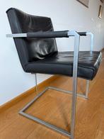4 Zwarte Lederen designstoelen, metalen frame, merk Nomada., Huis en Inrichting, Stoelen, Ophalen, Zwart, Leer, Vier