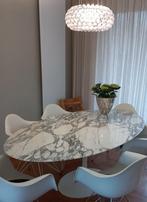 Mid-century tulipe tafels stoelen orange fauteuils sheepskin, Ophalen of Verzenden, Nieuw, Hout, 75 cm of meer