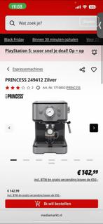 Princess espressomachine zilver ,, Witgoed en Apparatuur, Koffiezetapparaten, Stoompijpje, Espresso apparaat, Gemalen koffie, Ophalen of Verzenden