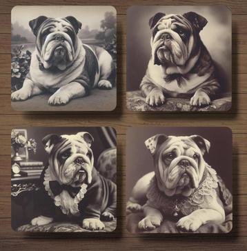 Engelse Bulldog Victoriaanse onderzetters met houder beschikbaar voor biedingen